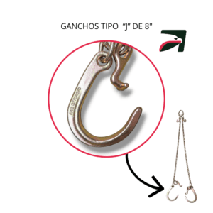 cadena para grua tipo pera con ganchos cortos de 8"