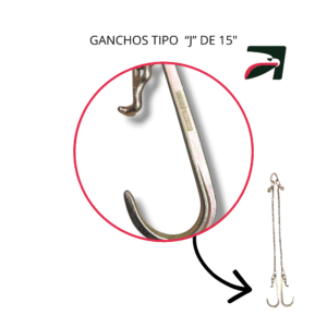 Cadena para grua tipo pera con ganchos j largos