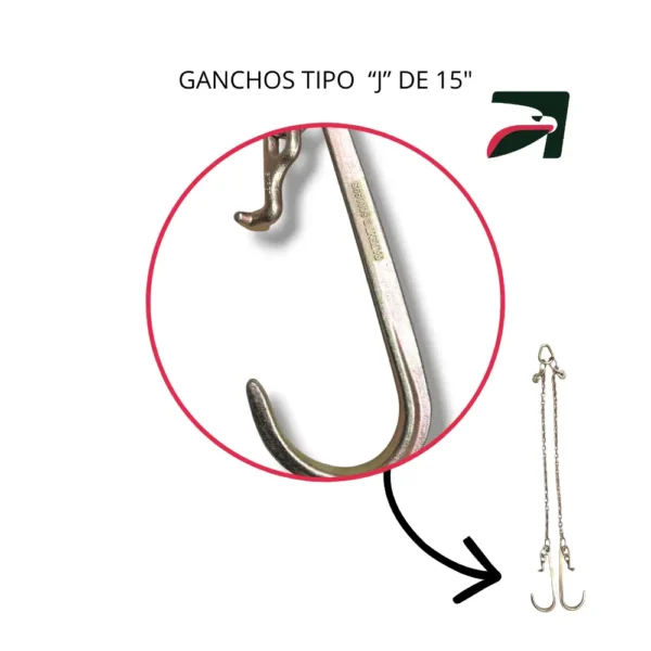 Cadena para grua tipo pera con ganchos j largos Cadena para grua tipo pera con ganchos j largos