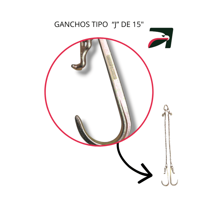 Cadena para grua tipo pera con ganchos j largos Cadena para grua tipo pera con ganchos j largos