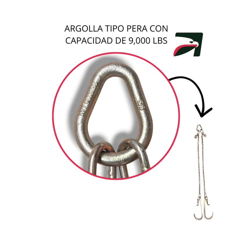Cadena para grua tipo pera con ganchos j largos Cadena para grua tipo pera con ganchos j largos