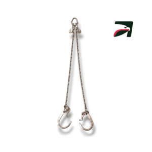 Una cadena para grua tipo pera con ganchos cortos de 8"