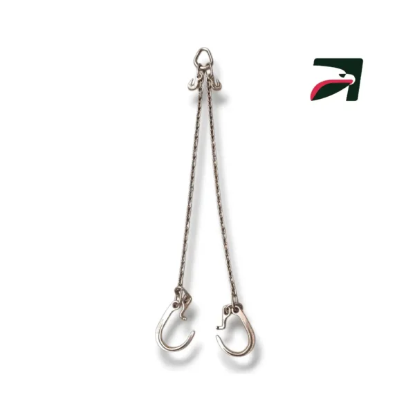 Cadena para grua tipo pera Una cadena para grua tipo pera con ganchos cortos de 8"