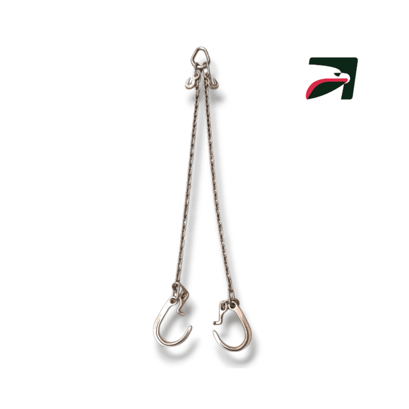 Una cadena para grua tipo pera con ganchos cortos de 8"