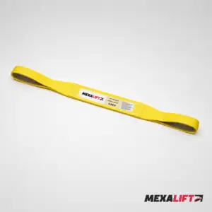 Eslinga ojo-ojo de poliéster Tipo III MEXALIFT, cuerpo amarillo con etiqueta de serie