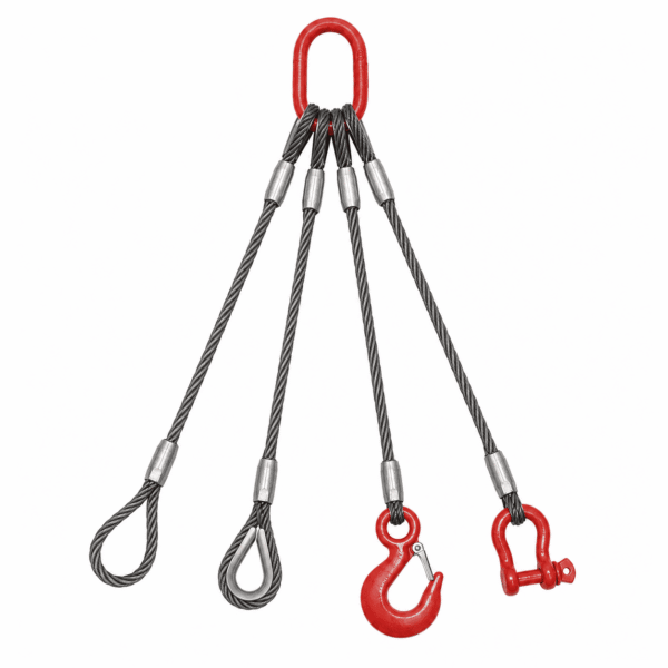 Estrobo de cuatro brazos con cable de acero, eslabón maestro de aleación y ganchos de ojo — Modelo D MEXALIFT