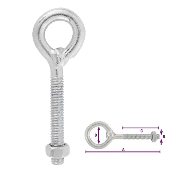 Acerax - Armella de acero forjado larga roscada con tuerca 2 Acerax - Armella de acero forjado larga roscada con tuerca 2